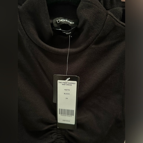 Bebe, Two Piece Shirred Knit Dress, Black, XS. - Picture 7 of 7